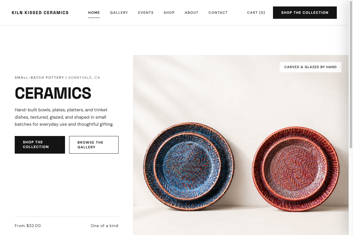 Kiln Kissed Ceramics, e-commerce site redesign for a small-batch pottery studio